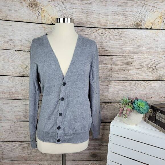 H&M Women's Ribbed Knit V Neck Long Sleeves Gray Cardigan‎ Size Medium - Picture 1 of 5